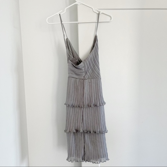 Lulus Dress Cheers and Tiers Dusty Blue Pleated Tiered Mini NWT XL - Picture 7 of 8